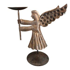 Vintage Bombay Co Large Hammered Metal Decorative Angel Candle Holder